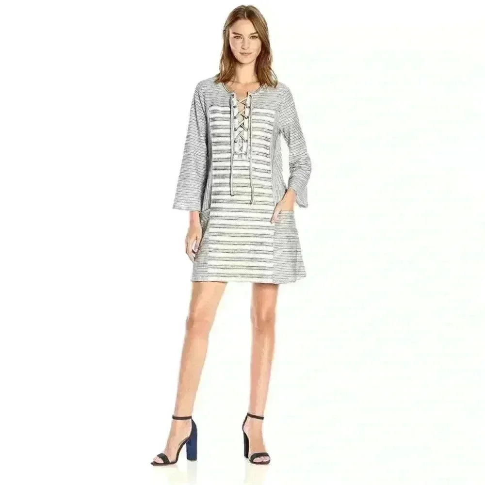BCBGMaxAzria Lani Tie Front Striped Knit Dress